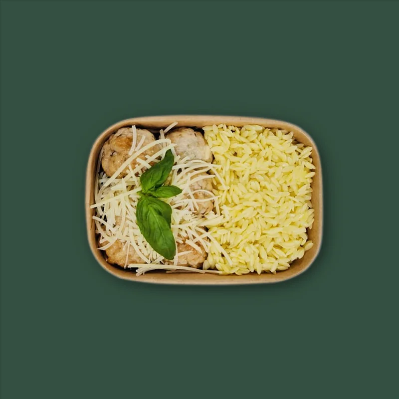 Italian Style Orzo with Chicken Meatballs